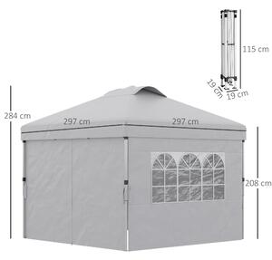 Outsunny Skládací Zahradní Gazebo Pop-up Recepční Stan 3x3 s Nastavitelnou Výškou, Bočními Stěnami, Ventilací, Okny a Taškou na Kolech z Oxfordské Tka