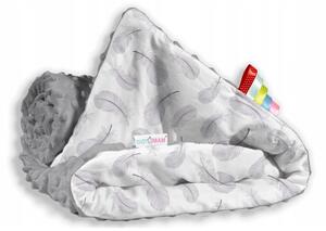 Dětská deka do kočárku s polštářkem a motýlkem - BABYMAM PREMIUM set 3v1 - Peříčka s šedou minky