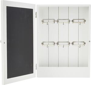 Zeller Present Dřevěná bílá skříňka na klíče, s 6 háčky, s tabuli a popisky klíčů, BLACKBOARD