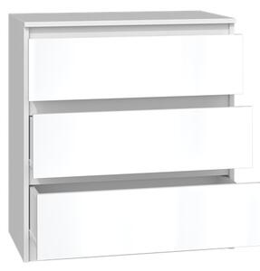 VBChome Komoda se 3 zásuvkami 70 x 40 x 77 cm Bílý lesk Bezúchytková komoda Víceúčelová skříňka do předsíně Ložnice Obývací pokoj Dětský pokoj Moderní bílý lesk