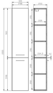 Koupelnová vysoká skříňka CERSANIT - SLOUPEK LARA - OŘECH 150X30 (S926-008-DSM)