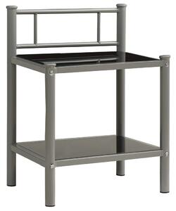 Noční stolek šedý a černý 45 x 34,5 x 60,5 cm kov a sklo