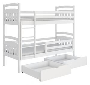 Dětská patrová postel z masivu borovice GABINA se šuplíky 200x90 cm - bílá