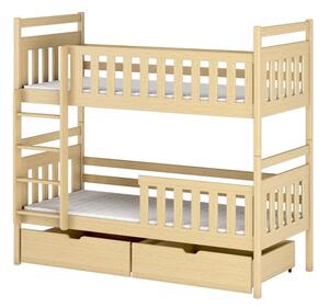 Dětská patrová postel z masivu MARIE se šuplíky 200x90 cm - přírodní