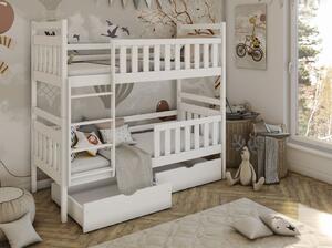Dětská patrová postel z masivu borovice MARIE se šuplíky 200x90 cm - bílá