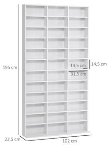 HOMCOM Police na CD/DVD - Úložný Skříň pro 1116 CD, 36 výškově nastavitelných kompartimentů, 195 x 102 x 23,5 cm, Bílá | Aosom