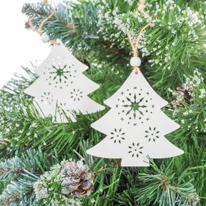 Vánoční závěsné ozdoby na stromeček ze dřeva 2 ks - bílé stromečky