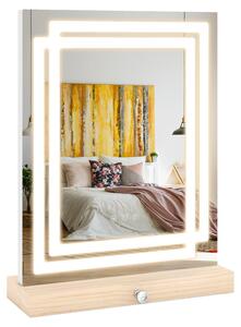 Zrcadlo do koupelny COSTWAY, rozměry 41x50 cm, LED kosmetické zrcadlo s osvětlením, 3 barevné režimy s regulací jasu, ovládání dotykem a úložnou zásuvkou