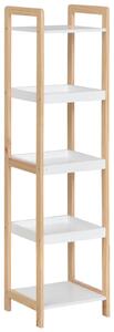HOMCOM Bambusový koupelnový regál se 3 koši a 2 policemi dim. 32D x 30Š x 130V cm Béžový/Bílý | Aosom