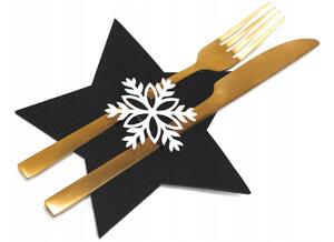Vánoční obal na příbory - 6 ks - černé - hvězdička a vločka
