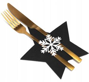 Vánoční obal na příbory - 6 ks - černé - hvězdička a vločka