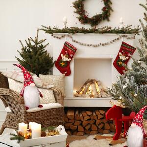 Vánoční skřítek 45 cm - bílo/červený - s vločkami na čepici