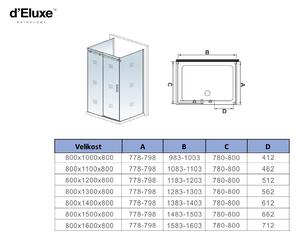 D‘Eluxe Sprchový kout obdélnikový RECTANG US88Z 100x80x80x195cm, posuvné dveře, čiré sklo, 8mm