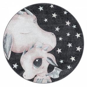 Dětský koberec Funny drak, růžový / šedý kruh