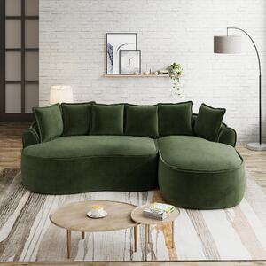 Rohová modulární pohovka, materiál: chenille, model: Cloud Sofa, s odpočívadlem, extra velká, včetně polštářů (zelená barva)