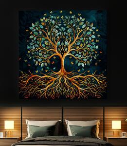 Obraz na plátně - Strom života Zlatavé kořeny Emdrasil FeelHappy.cz Velikost obrazu: 40 x 40 cm