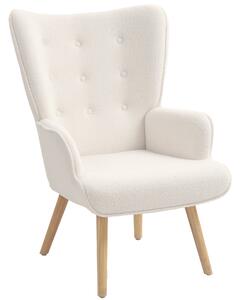 HOMCOM Boucle Fabric Lounge Chair, Moderní Čalouněné Křeslo s Dřevěnými Nohami, Ergonomický Křídlatý Design s Knoflíkovým Prošíváním | Aosom