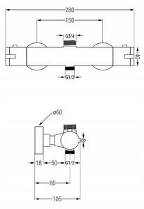 Sprchová nástěnná termostatická baterie MEXEN KAI s připojením na sprchovou tyč - černá, 77150-70