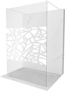 Mexen Kioto, průchozí sprchová zástěna 100 x 200 cm, 8mm sklo čiré/bílý vzor, 2x bílá stabilizační rozpěra, 800-100-002-20-85