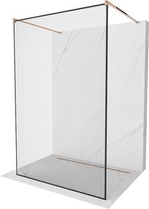 Mexen Kioto, průchozí sprchová zástěna 110 x 200 cm, 8mm sklo čiré/černý vzor, 2x růžové zlato stabilizační rozpěra, 800-110-002-60-70