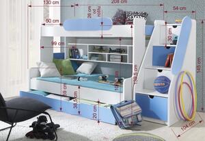 Dětská patrová postel s rozšířeným spodním lůžkem a šuplíkem SEGAN bílá - 200x90/120 cm