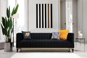 Atelier del Sofa 3-místná pohovka Bellino - Black, Černá, Zlatá