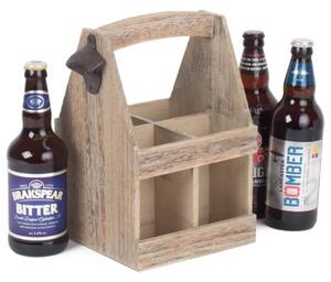 Dřevěný nosič na 4 piva s otvírákem