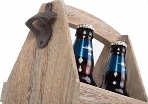 Dřevěný nosič na 4 piva s otvírákem