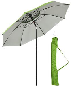 Plážový slunečník Outsunny s kovovou konstrukcí, zaoblený, sklopný, UV30 ochrana, 8 ocelových žeber a taška na přenášení v balení, Ø185 cm, Zelený | A
