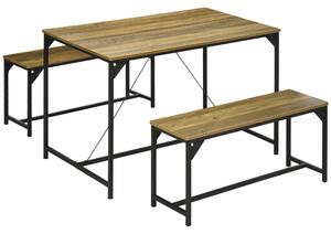 HOMCOM jídelní stůl se 2 lavicemi, ocelový rám, stůl pro 4 osoby 120 x 70 x 75 cm, lavice 100 x 30 x 45 cm pro kuchyň, jídelnu, obývací pokoj v přírod