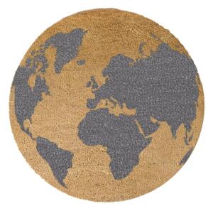 Šedá kulatá rohožka z přírodního kokosového vlákna Artsy Doormats Globe, ⌀ 70 cm