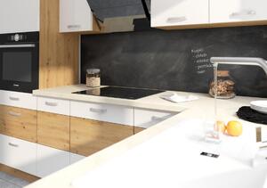 Kuchyňská linka ARTISAN bílý lesk, rohová sestava H s pultem 325 x 260 x 170 cm