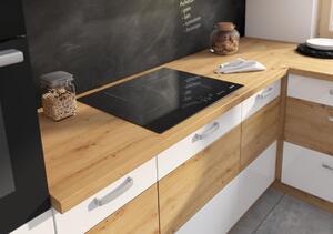 Kuchyňská linka ARTISAN bílý lesk, rohová sestava H s pultem 325 x 260 x 170 cm