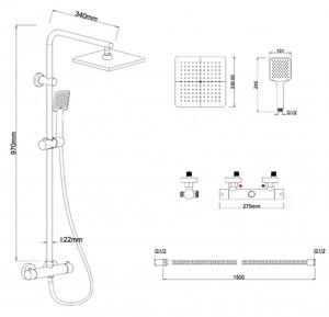 Sprchová termostatická souprava DODO - černá - hlavice 23x23 cm