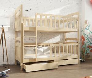 Dětská patrová postel z masivu DOMINIK II se šuplíky - 200x90 cm - přírodní borovice
