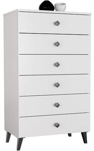AKORD MOBI Bílá komoda 60 cm 6 zásuvek barva Bílá matná 60x37x104 cm