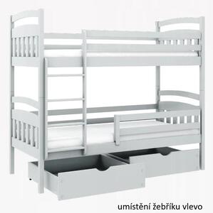 Dětská patrová postel z masivu borovice JAKUB II se šuplíky - 200x90 cm - přírodní borovice