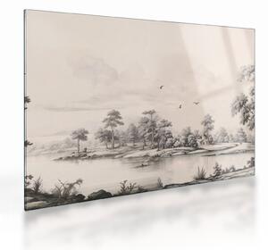 Skleněný obraz - Vintage kresba krajiny (70x50 cm)