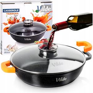 Hluboká granitová pánev 4,7 L 32 cm, víko, aroma dávkovač VILDE