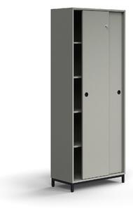 AJ Produkty Skříň s posuvnými dveřmi QBUS, 4 police, nohy, úchytky, 2020x800x400 mm, černá, světle šedá