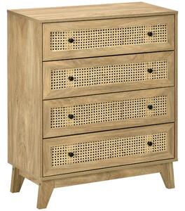 HOMCOM Komoda se 4 šuplíky s ratanovým ratanem 80 x 35 x 95 cm Světlé dřevěné provedení | Aosom