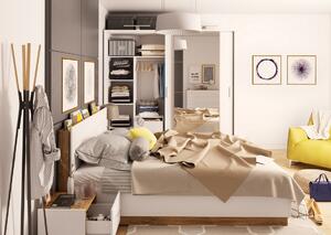 Manželská postel s roštem 180x200 cm s LED a úložným prostorem v bílém matu DT 02 KN984