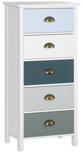 HOMCOM Vícebarevná komoda s 5 zásuvkami - úložný kabinet s kovovými úchytkami z MDF - rozměry 45D x 30Š x 95,4V cm | Aosom