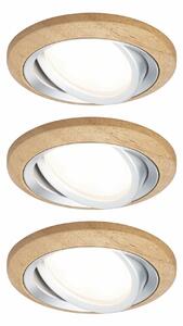 PAULMANN LED vestavné svítidlo Lanati 3ks sada kruhové 84mm 30° Coin 3x6W 230V 2700K dub/hliník broušený
