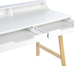 Psací stůl se 2 zásuvkami a policí 110 x 58 cm světlé dřevo/bílý BARIE