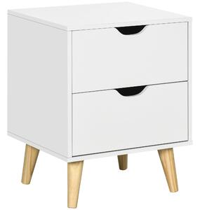 HOMCOM Noční stolek s 2 zásuvkami, skandinávský styl pro ložnici a obývací pokoj, 40 x 35 x 50,5 cm, bílý | Aosom
