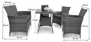 Zahradní ratanový nábytek LIDO (lavička + 2 křesla + stůl) - šedý