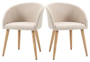 HOMCOM Sada 2 jídelních židlí - Skandinávský design - Zúžené skloněné nohy z kaučukového dřeva - Ergonomický potah s opěradlem a područkami v lnu béžo
