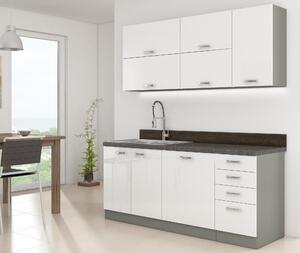 Kuchyně Brunea 3 180 cm (šedá + lesk bílý). Vlastní profesionální přeprava až k Vám domů 1018239