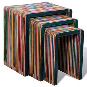 Dřevěné stolky vnořené z barevného rekultivovaného teaku | sada 3 ks